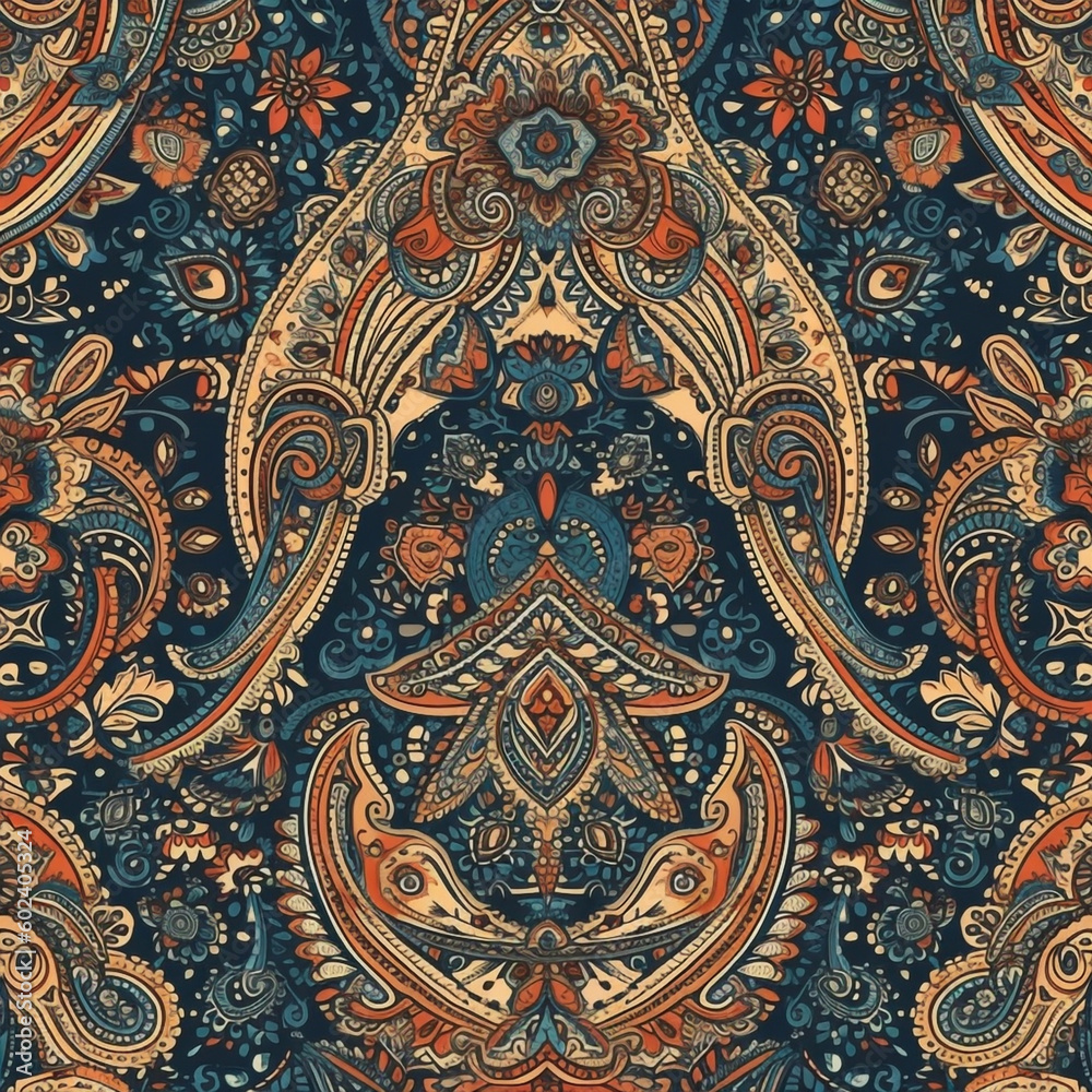 indian paisley seamless pattern in a bohemian style