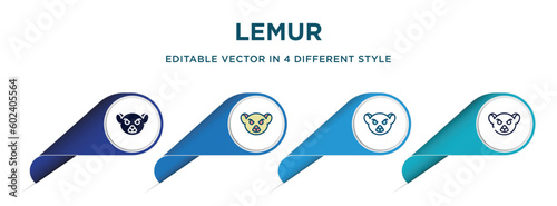 lemur icon in 4 different styles such as filled, color, glyph, colorful, lineal color. set of   vector for web, mobile, ui