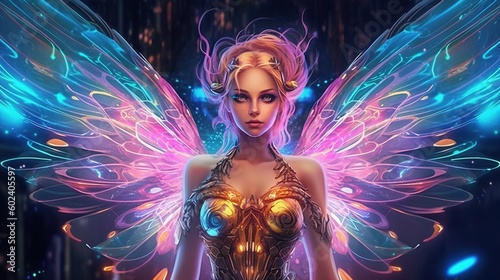 A fairy with cybernetic wings. Fantasy concept , Illustration painting.  © X-Poser