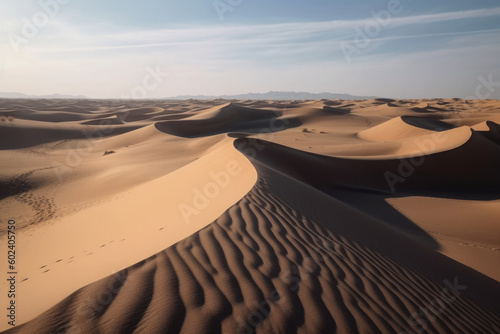 Landscape with golden sand dunes in desert. Natural background. Created with Generative AI