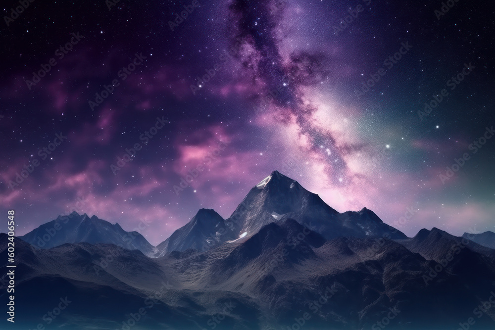 mountains against the milky way, mountains against a beautiful universe, created with Generative AI Technology mountains against the milky way, mountains against a beautiful universe, created with Generative AI Technology