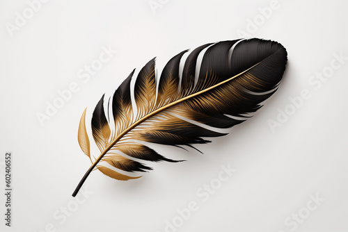 Black gold golden feather print illustration. Ai generated