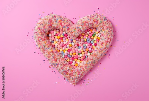 sprinkles for christmas heart shaped on a pink background  generative ai