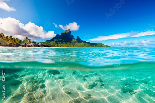 tropical island in the ocean, perfect vacation spot in the summer, ai generative