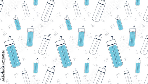 seamless pattern, sports water bottle, water with lemon, water bottle, glass of water with straw, drinking tracker