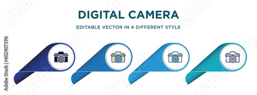 digital camera icon in 4 different styles such as filled, color, glyph, colorful, lineal color. set of vector for web, mobile, ui