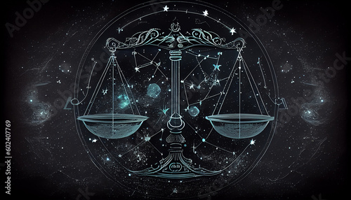 Scales constellations, zodiac constellation, astrology, astronomy. AI generative content
