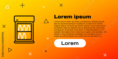 Line Commercial refrigerator to store drinks icon isolated on yellow background. Perishables for store or supermarket. Colorful outline concept. Vector