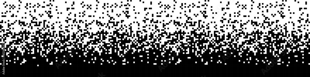 Pixel pattern. Vector seamless background. Abstrac glitch texture design. Retro geometric illustration. Game wallpaper. Simple repeat. Gradient from black to white. Falling Pixels