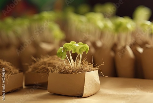 sprouting cabbage or sprouted vegetables on brown paper, generative ai