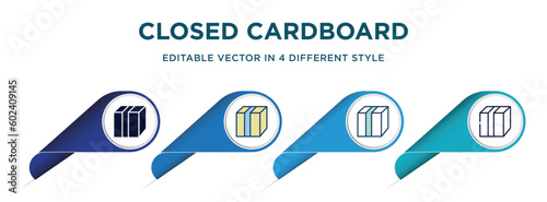 closed cardboard box with packing tape icon in 4 different styles such as filled, color, glyph, colorful, lineal color. set of   vector for web, mobile, ui
