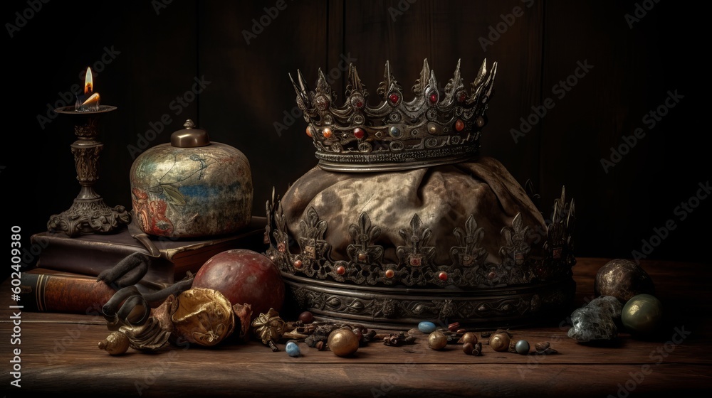 medieval crown of royalty still life Generative AI medieval crown of royalty still life Generative AI