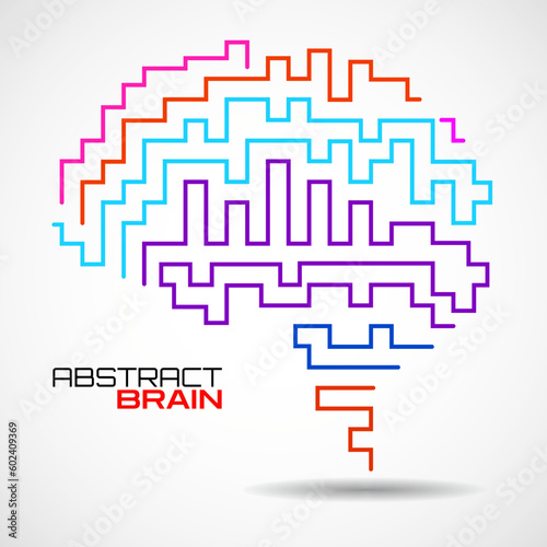 Abstract brain with colorful lines in the style maze. Vector illustration