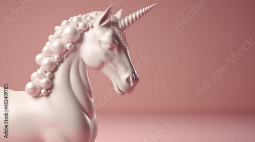 Beautiful pearl unicorn against pink background Generative AI