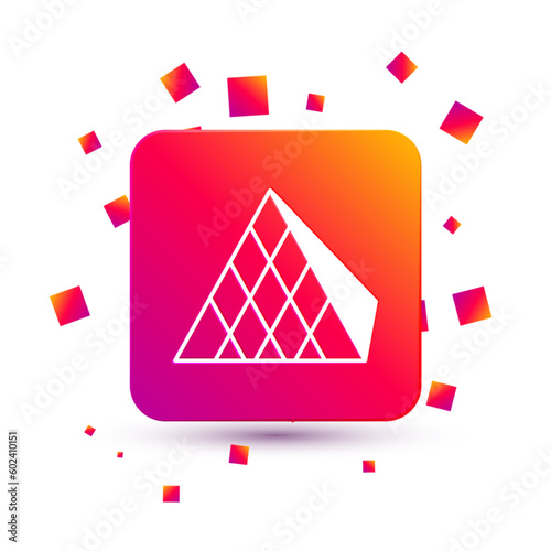 White Louvre glass pyramid icon isolated on white background. Louvre museum. Square color button. Vector