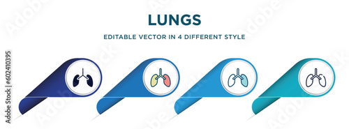 lungs icon in 4 different styles such as filled, color, glyph, colorful, lineal color. set of   vector for web, mobile, ui