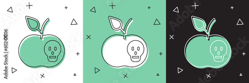 Set Poison apple icon isolated on white and green, black background. Poisoned witch apple. Vector