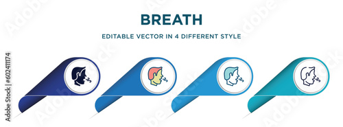 breath icon in 4 different styles such as filled, color, glyph, colorful, lineal color. set of   vector for web, mobile, ui
