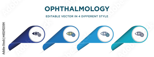 ophthalmology icon in 4 different styles such as filled, color, glyph, colorful, lineal color. set of   vector for web, mobile, ui