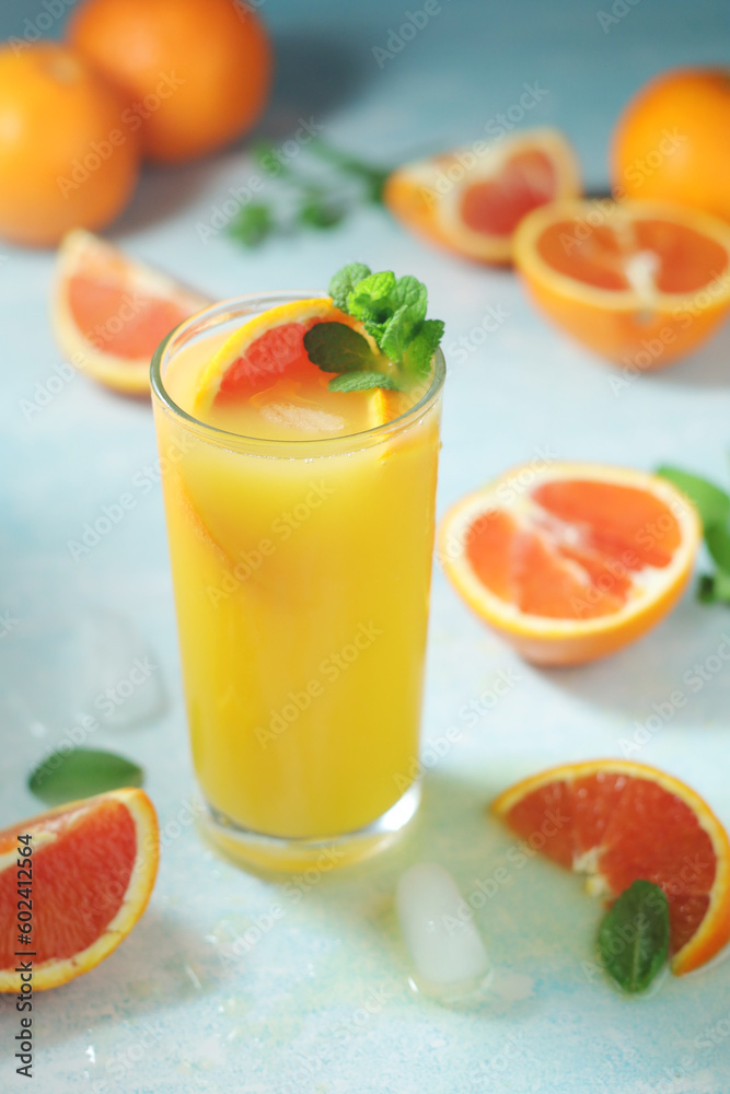 Red oranges juice with mint and ice Red oranges juice with mint and ice