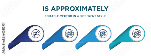 is approximately equal to icon in 4 different styles such as filled, color, glyph, colorful, lineal color. set of   vector for web, mobile, ui