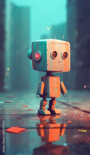 Lovely cute robot with a cute little nose that brings joy wherever he goes, in the style of Atey Ghailan. Generative AI photo