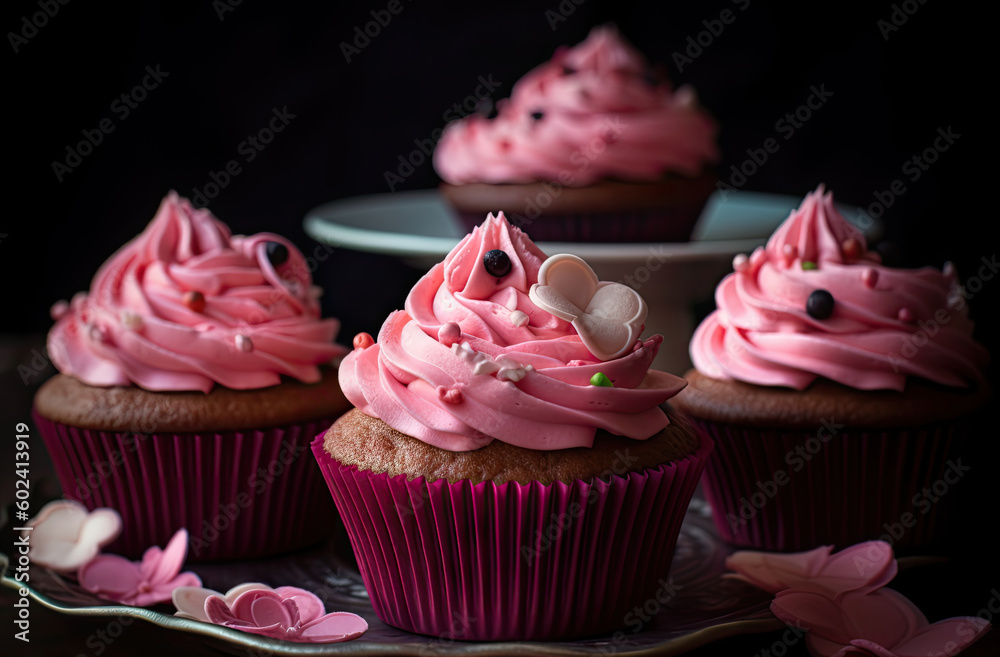 Pink Fruit Cupcake, Color Cup Cake, Delicious Berry Cupcakes, Abstract Generative AI Illustration Pink Fruit Cupcake, Color Cup Cake, Delicious Berry Cupcakes, Abstract Generative AI Illustration