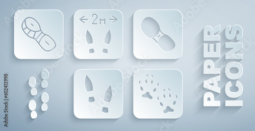 Set Human footprints shoes, Fox paw, Safe distance and icon. Vector