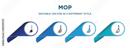 mop icon in 4 different styles such as filled, color, glyph, colorful, lineal color. set of   vector for web, mobile, ui
