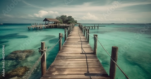 Pier in tropical turquoise clear water, beach travel destination © StockSavant