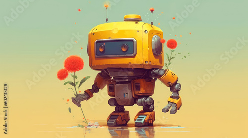 Lovely cute robot with a cute little nose that brings joy wherever he goes, in the style of Atey Ghailan. Generative AI photo