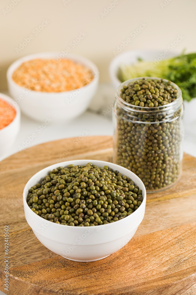 Raw mash beans in a bowl. Vegetarianism, vegetable protein. Healthy eating. Raw mash beans in a bowl. Vegetarianism, vegetable protein. Healthy eating.