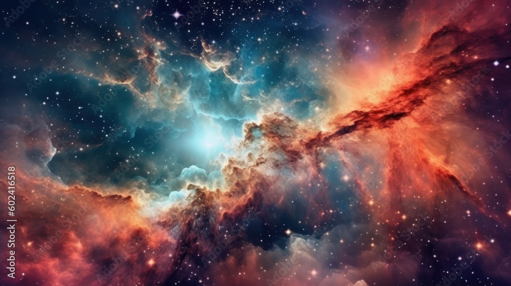 Fototapeta premium Depict celestial phenomena such as mesmerizing nebulas, swirling galaxies, and cascading stardust that create a sense of awe and wonder