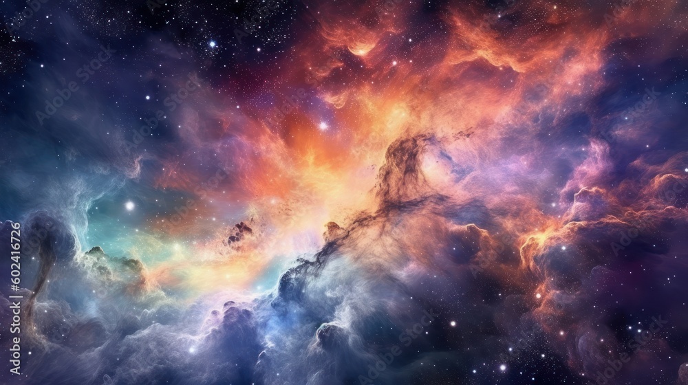 Fototapeta premium Depict celestial phenomena such as mesmerizing nebulas, swirling galaxies, and cascading stardust that create a sense of awe and wonder