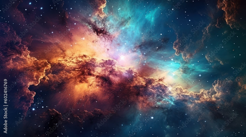 Fototapeta premium Depict celestial phenomena such as mesmerizing nebulas, swirling galaxies, and cascading stardust that create a sense of awe and wonder