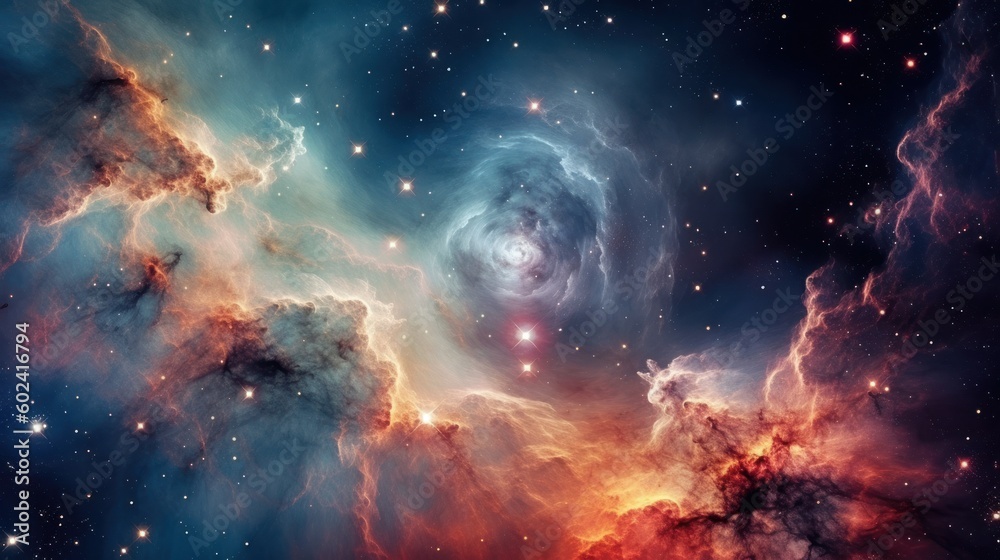 Fototapeta premium Depict celestial phenomena such as mesmerizing nebulas, swirling galaxies, and cascading stardust that create a sense of awe and wonder