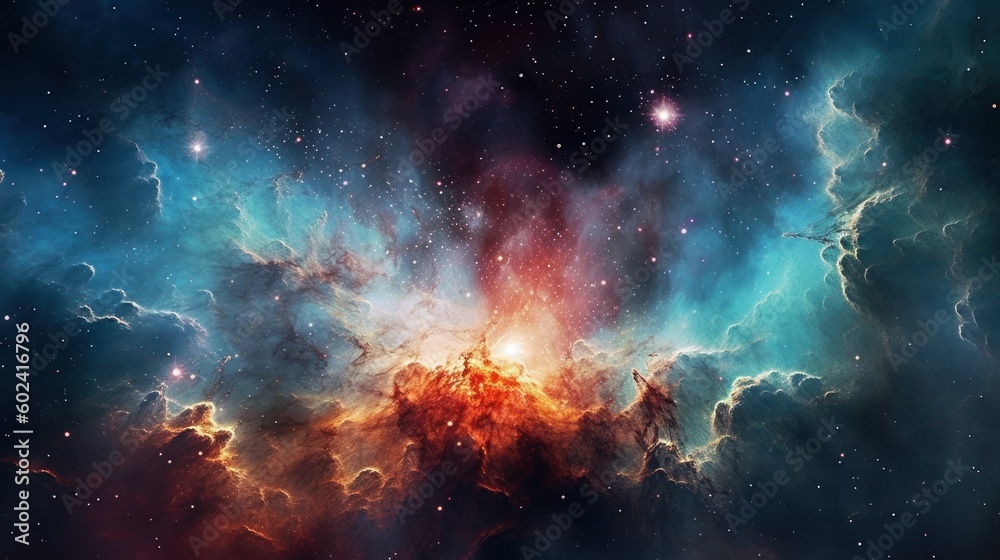 Naklejka premium Depict celestial phenomena such as mesmerizing nebulas, swirling galaxies, and cascading stardust that create a sense of awe and wonder