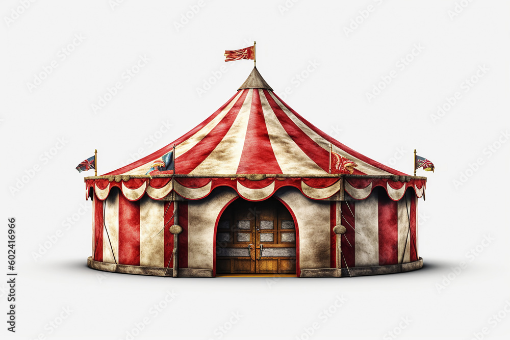 Front circus tent on white background. Generative AI.