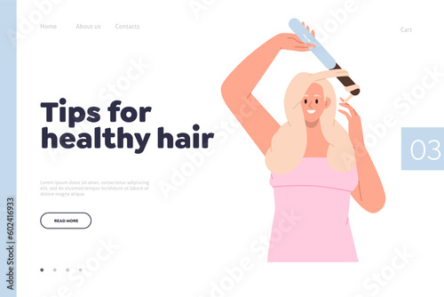 Landing page online service advertising tips for healthy hair and checklist for everyday routine