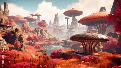 Alien landscapes, visually stunning environments with unique geological features, otherworldly flora and fauna, and breathtaking vistas that captivate players