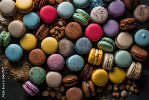 background from traditional french colorful macarons, created with Generative AI Technology