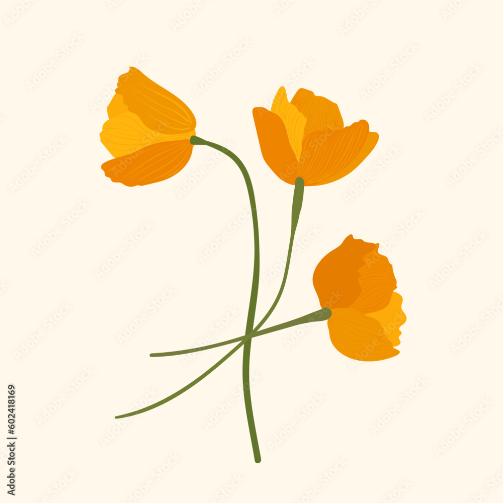 Naklejka premium Interior poster with yellow flowers. Minimalist buds. Delicate bouquet on a light background.