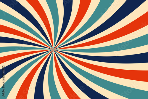 Retro Vintage sunburst in colorful 70's rainbow.