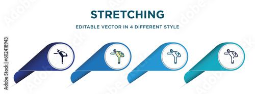 stretching icon in 4 different styles such as filled, color, glyph, colorful, lineal color. set of   vector for web, mobile, ui