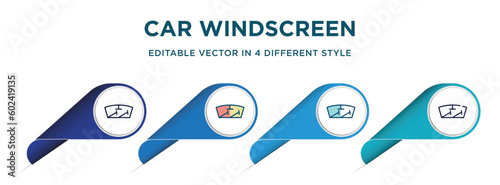 car windscreen icon in 4 different styles such as filled, color, glyph, colorful, lineal color. set of vector for web, mobile, ui