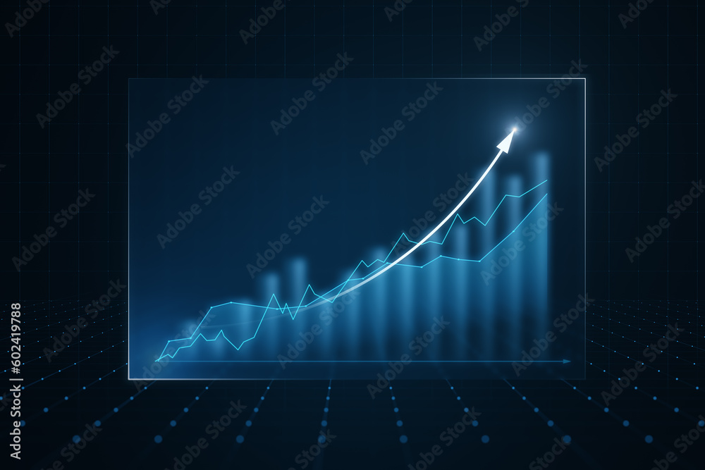Front view of modern growing financial chart with rising up arrow on ...