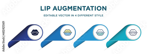 Valokuva lip augmentation icon in 4 different styles such as filled, color, glyph, colorful, lineal color