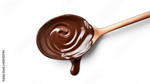 spoon with chocolate paste on a light background. Chocolate Day. Generative AI