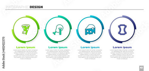 Set Vegan pizza slice, Genetically modified chicken, Cheese and Leather. Business infographic template. Vector