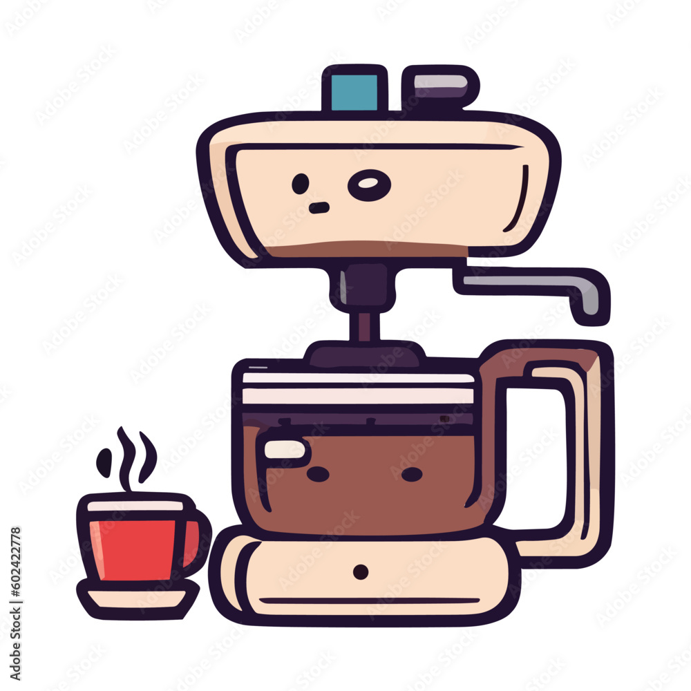 Retro coffee maker. Vintage coffee machine cartoon doodle vector